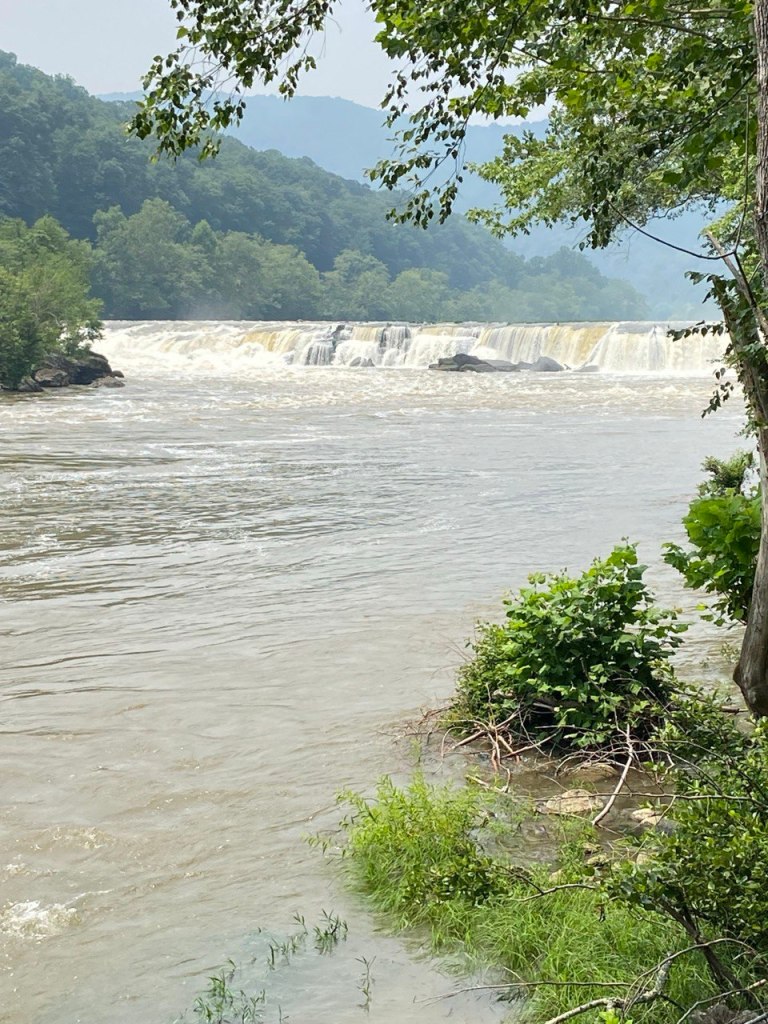 a wide waterfall on the New River
